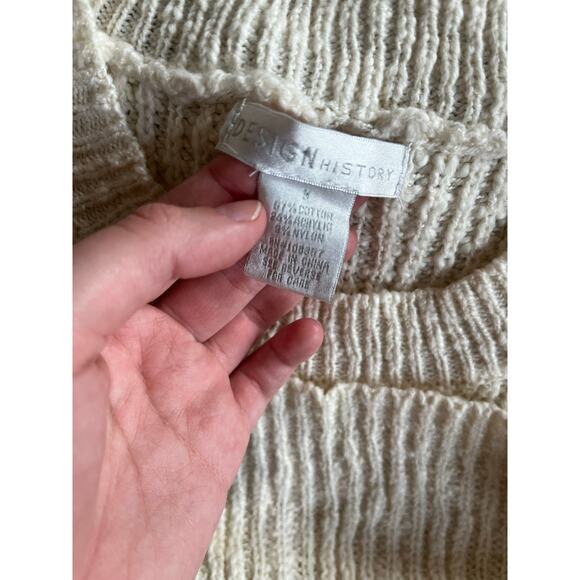 Design History Sweater Top Small Chunky Flutter Sleeve Crewneck Cream White - Picture 6 of 13